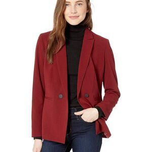 NWT Nine West Women Burgundy‎ Wine 2 Button Peak Collar Jacket Blazer Size 4